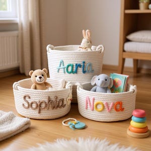 Personalized Basket • Custom Handmade Baby Gifts • Baby Shower Gift • Easter Basket • Baby Basket • Knitting Craft Toy Organizer