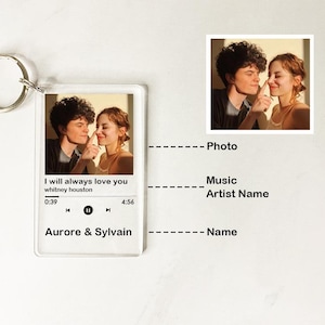 Personalized Song Keychain Anniversary Gift for Him, Boyfriend Keychains, Gift For Boyfriend, Photo Gift, Valentine&#39;s Day Music Keyring Gift