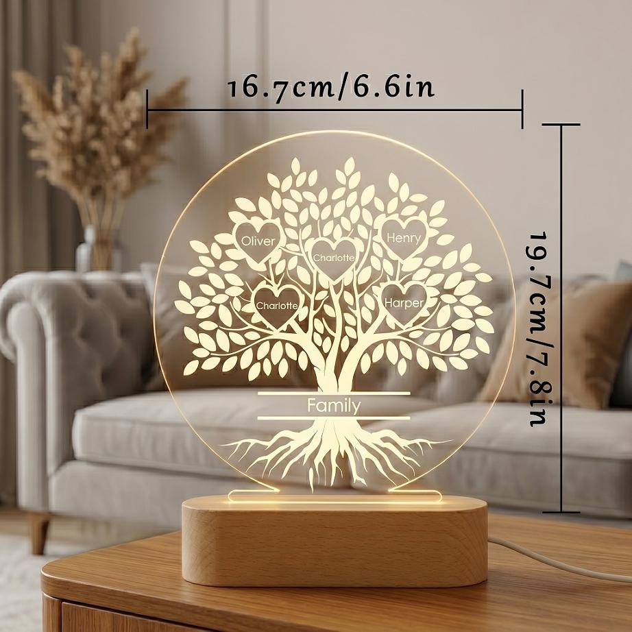 Personalized Family Tree Night Light With Names, Custom Acrylic LED ...
