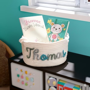 Personalisierter Babykorb | Baby-Geschenk-Korb | Neugeborenen Geschenk | Seil Baumwolle Baby Geschenkkorb | Baby-Dusche-Geschenk | Kinderzimmer Geschenk | Spielzeug Organizer