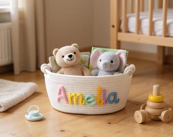 Personalized Baby Basket | Baby Gift Basket| Newborn Gift | Rope Cotton Baby Gift Basket | Baby Shower Gift | Nursery Gift | Toy Organizer