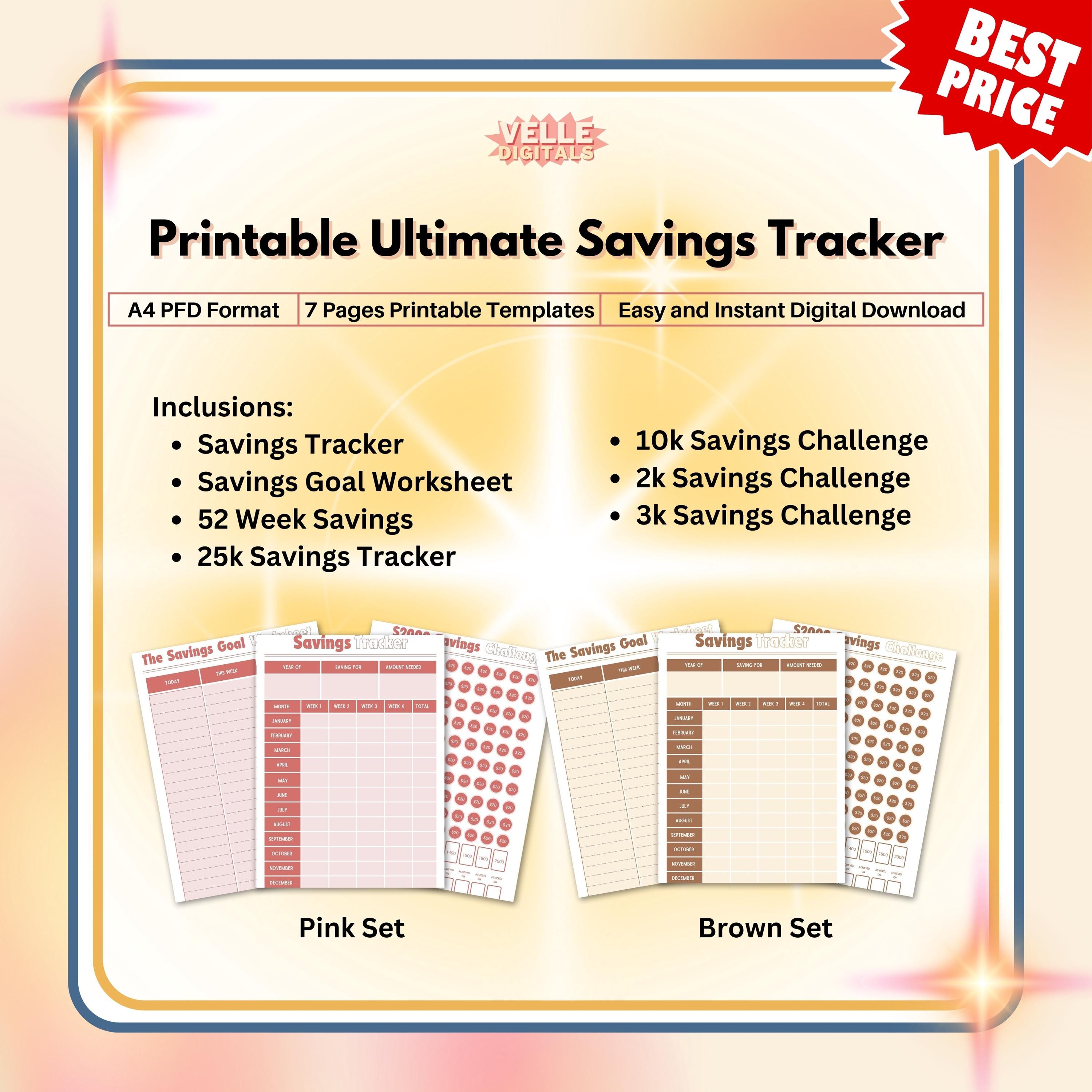 Printable Ultimate Savings Tracker and Planner Template pink and Brown - Etsy