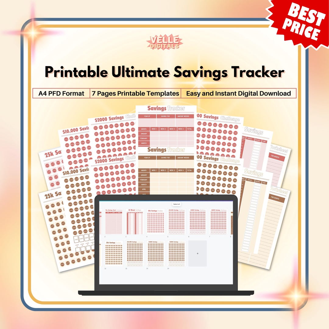 Printable Ultimate Savings Tracker and Planner Template pink and Brown - Etsy