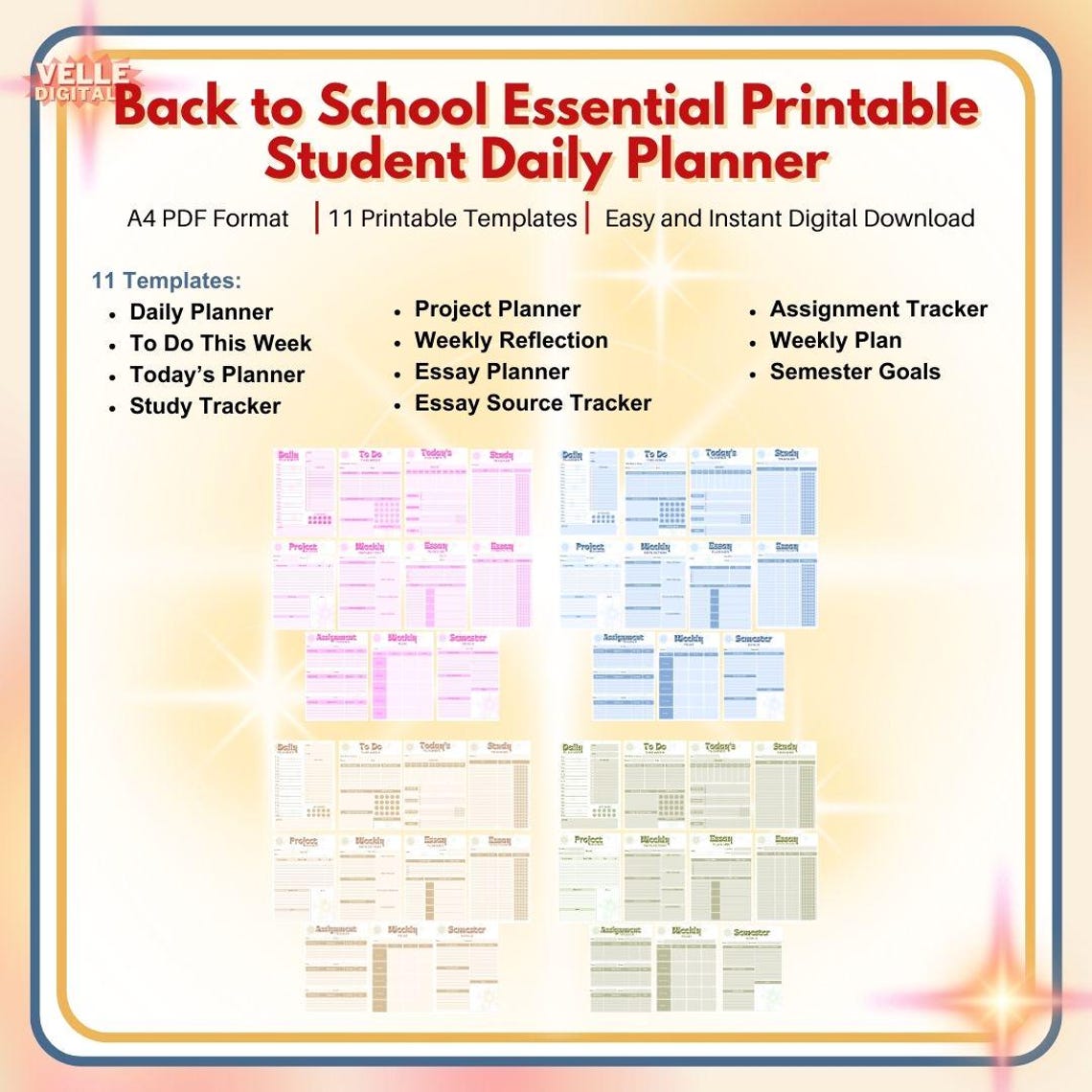 Printable Student Daily Planner Back to School Essential Etsy Printable Student Daily Planner Back to School Essential Etsy