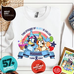 Custom Bluey Birthday Girl Sweatshirt | Personalized Birthday Boy Hoodie | Birthday Bluey Dog Sweater| Family Matching Sweatshirt