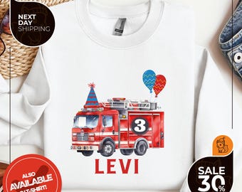 Personalized Toddler Fire Truck Birthday Sweatshirt | Kids Fire Truck Birthday Hoodie | Fire Truck Birthday Party | Boy Birthday Sweater