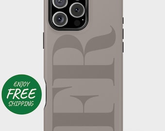 May include: A gray phone case with a raised design of the letters "ER" in a modern font.