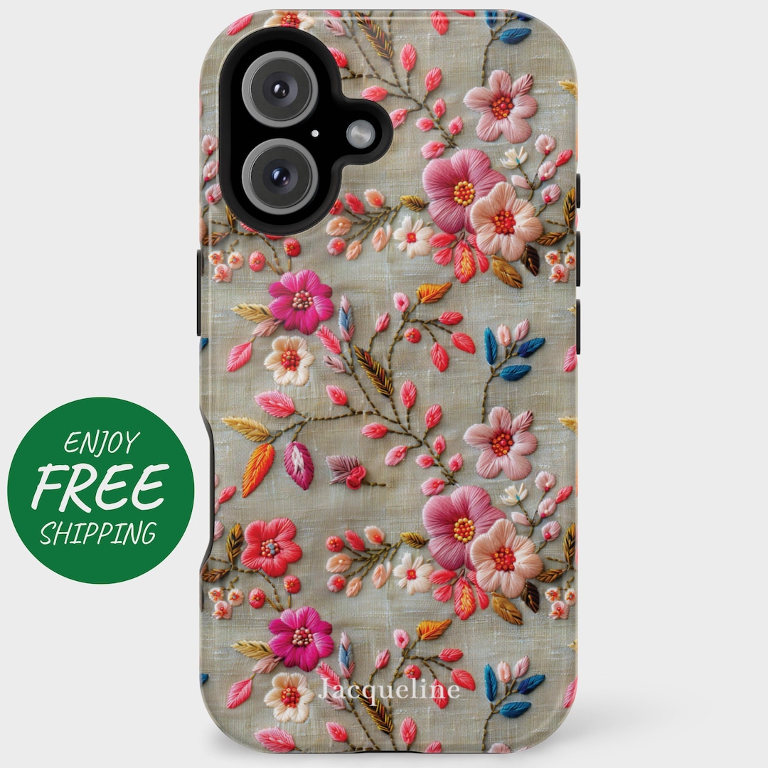 Elegant Floral Embroidered Look Phone Case for Iphone, Pixel, and ...