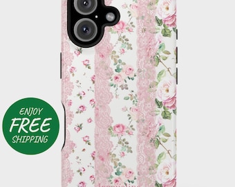 Personalized Floral Pink Lace Phone Case - Romantic Feminine Design Cover for iPhone, Pixel, and Galaxy