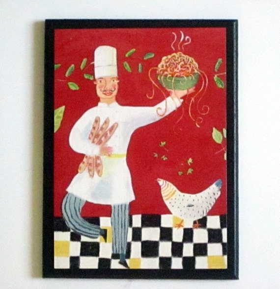 Chef Wall Decor Plaque Silly Dancing Chefs Italian Pasta Etsy