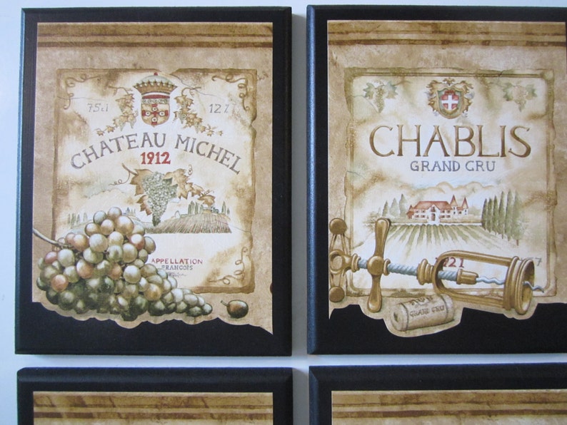 Wine Label Style Kitchen Wall Decor Plaques 4pc vineyard Etsy