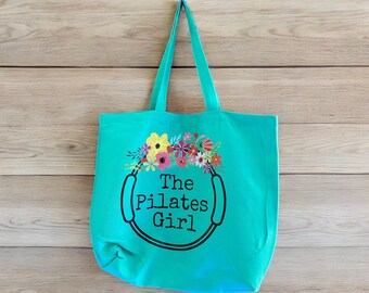 The Pilates Girl tote, pilates bag, fun pilates tote bag, gift for pilates enthusiast, pilates studio, pilates student gifts, pilates party