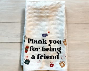 Plank you for being a friend Winter themed towel. Gift for friend, Hostess gift, Pilates gift, Plank towel, Holiday fitness gift, gym friend
