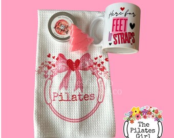Pilates Gift Set, Pilates Mug, Towel, Cranberry Soap & Scent Tin