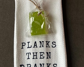 Pilates Gift Set, Fir Soap and "Planks Then Dranks" Towel