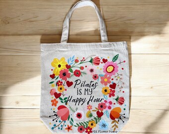 Pilates is my Happy hour canvas tote, Pilates tote, Pilates girl, Pilates bag, canvas tote, Pilates gifts, gifts for pilates instructors.