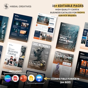 Canva Business Catalog Template | Editable A4 Company Brochure for Tech, SaaS, Coaches, Founders, Freelancers, Service Brands | Line Sheet