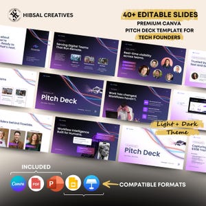 Canva Pitch Deck Template for Startups | Editable Investor Slide Deck for SaaS, Tech, Consultants & Founders | Light and Dark Theme