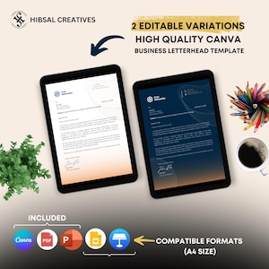 Plantilla editable de membrete empresarial / 2 diseños de Canva para comunicación con clientes, propuestas, facturas, empresas emergentes y autónomos