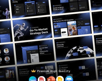 Szablon Canva Pitch Deck dla startupu AI: Strategia wejścia na rynek (do pobrania w wersji cyfrowej)