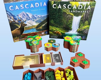 Cascadia and Landmarks Expansion Compatible Board Game Organizer Box Insert
