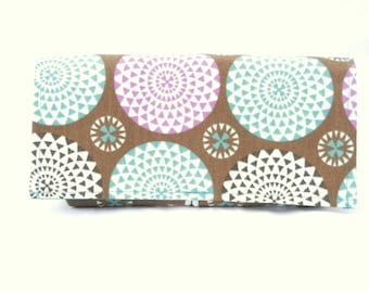 Coupon Organizer Holder Spirograph Floral Rose and Aqua Heavy Duty Fabric