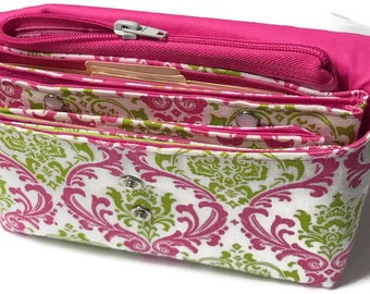 Wallet Card Holder Organizer System Pink Green Damask