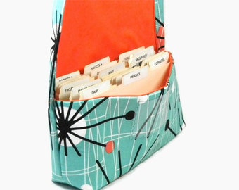 Coupon Organizer, Coupon Holder, Ready to Ship,Receipt Holder, Coupon Caddy, Coupon Wallet, Atomic Orange and Turquoise Fabric