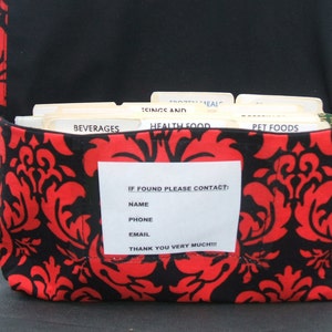 Receipt Holder Red and Black Damask Fabric Coupon Organizer Budget Management Ready to Ship Coupon Purse Coupon Holder