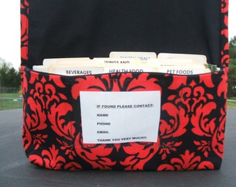 Coupon Organizer, Ready to Ship, Coupon Holder, Coupon Purse, Receipt Holder, Budget Management,  Red and Black Damask Fabric