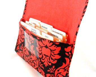 Ready to Ship, Coupon Organizer, Budget Management, Coupon Holder,  Red and Black Damask Fabric Red Lining