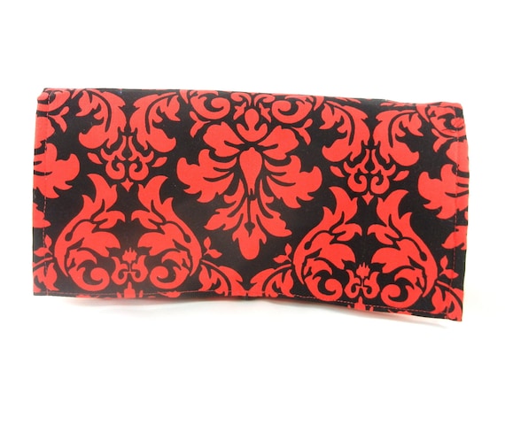 Receipt Holder Red and Black Damask Fabric Coupon Organizer Budget Management Ready to Ship Coupon Purse Coupon Holder