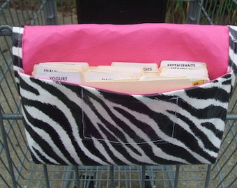 Waterproof Coupon or Purse Organizer Zebra Fabric with Pink Lining