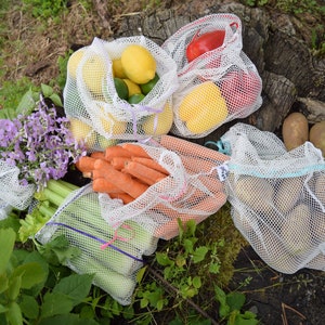 Produce Bags Poly Mesh Asst Ribbon Colors Super Strong