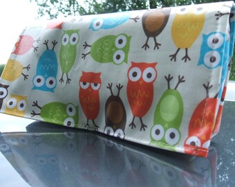 Waterproof Coupon or Purse Organizer Owls Fabric Blue Lining