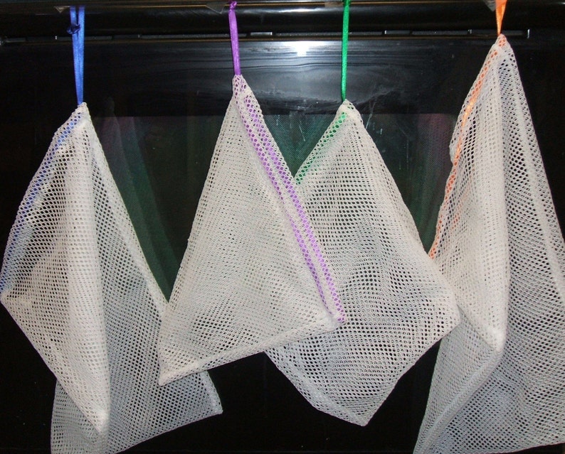 Ready to ship, Set of 4 Produce Bags Poly Mesh Asst Ribbon Colors Super Strong image 1