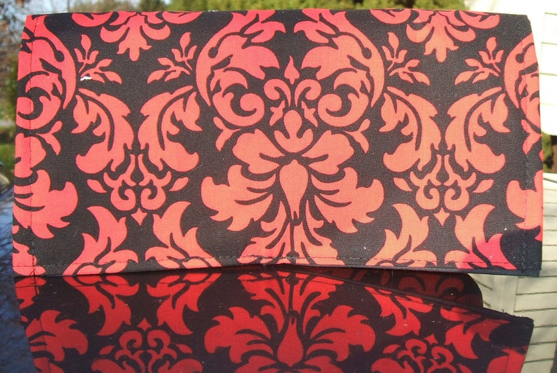 Receipt Holder Red and Black Damask Fabric Coupon Organizer Budget Management Ready to Ship Coupon Purse Coupon Holder