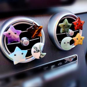 Car vent clip Crystal stars moon natural carved smiling face crystal car interior decor, Charm car accessories,Car crystal gifts women