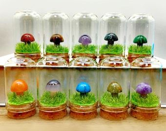 Crystal Mushroom Tree Bottle Hand Making Mini Mushroom Worry Stones Crystals Gemstone Quartz Mushroom Decor for Witchcraft DIY Meditation