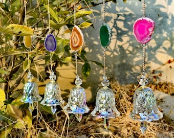 Crystal Suncatcher Sun Catchers Indoor Window Hanging Sun Catchers with Crystals Light Catcher with Prisms and Agate Slices,Bee for Outdoor