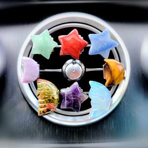 Car car vent clip Crystal star moon natural carved crystal crystal heart-shaped car interior decor, Charm car accessories, gifts women