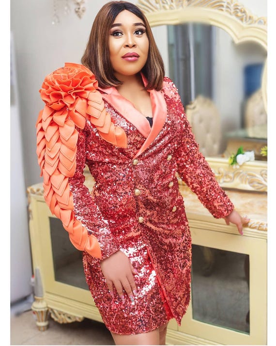 Rosey Sequins Suit Gown, Wedding Guest Dress, Luxury Gown, Owambe Asoebi, Birthday  Dress, Party Dress, Gift for Her, Short Gown, Custom - Etsy