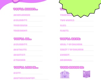 MASH-Spiel zum Ausdrucken | Partyspiel für Teenager | Kategorieversion | Spiel für den Mädelsabend | Freundschaftsspiel zum Ausdrucken