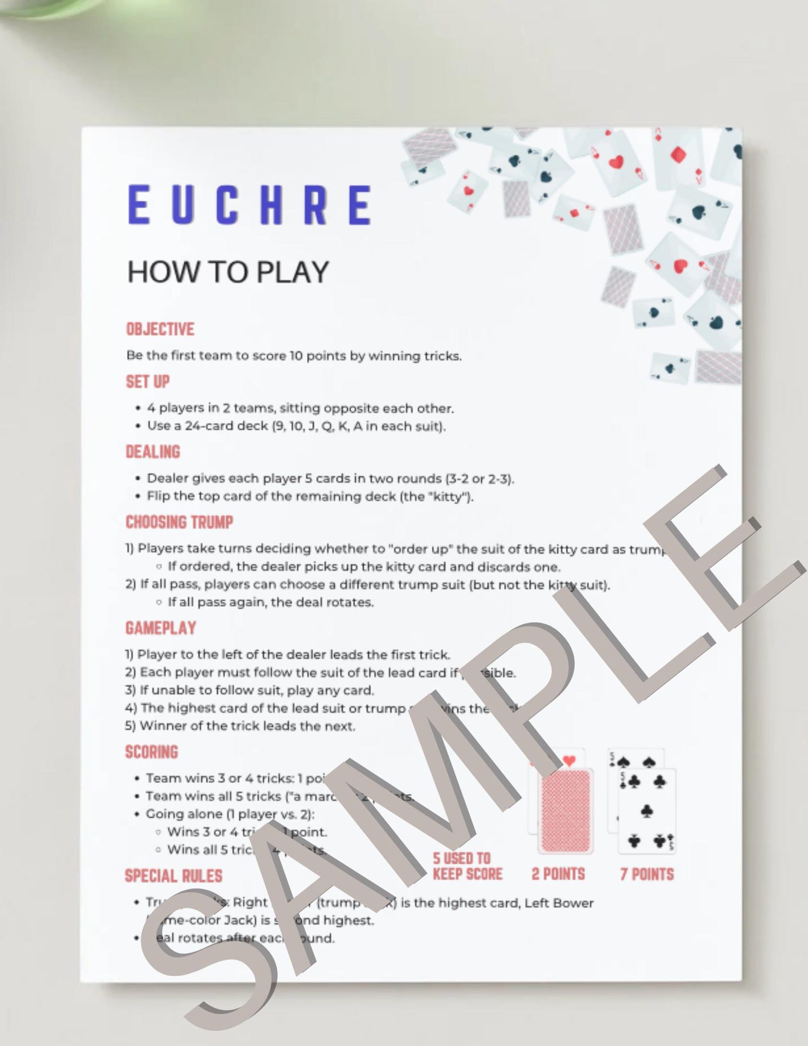 Rules Cardf Euchre Rules Printable Guide - Simple Game Rules & Cheat Sheet ...
