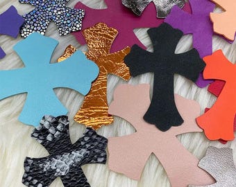 Pack of 25 Leather Y2K Inspired Patches - Gothic Cross - DIY Craft Pieces in Multiple Colors