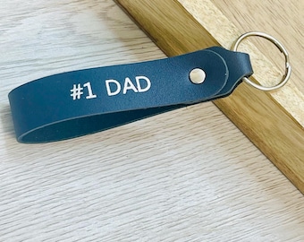 Personalized Leather Dad Keychain, Engraved Father's Day Gift