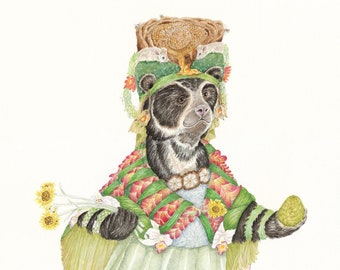 Urso-de-óculos vestido no estilo usado pelos incas dos Andes, disponível em 3 tamanhos de impressão.
