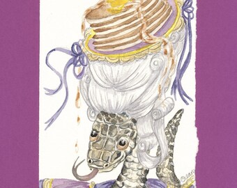 Pintura em aquarela de uma cobra-panqueca: Arte animal divertida, Maria Antonieta
