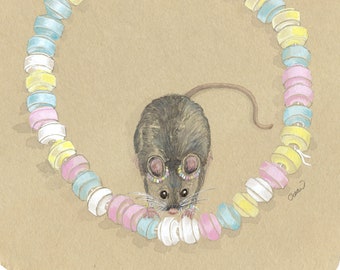Cartões Colar de Doces, Cartões em Cores Pastel do Arco-Íris, Convites de Doces, Convites de Agradecimento com Ratinho Fofo para Festa de Doces, Estilo Anos 80, Doces Retrô dos Anos 80