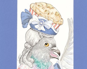 Arte original e única com pombo, presente fofo de pombo, decoração divertida para torta de maçã, presente para confeiteiro, arte para confeitaria na cozinha, arte fofa de pássaro, presente de pássaro